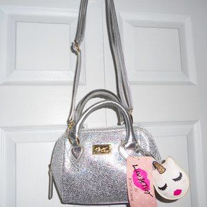 NWT Luv Betsey Betsey Johnson LB Cora Silver Mini Satchel Long Strap Great Gift